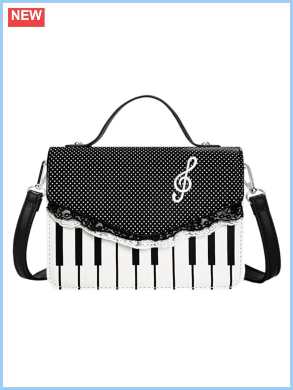 Kawaii Piano Key Crossbody Bag Lace Edge PU Strap Anime Gift Purse